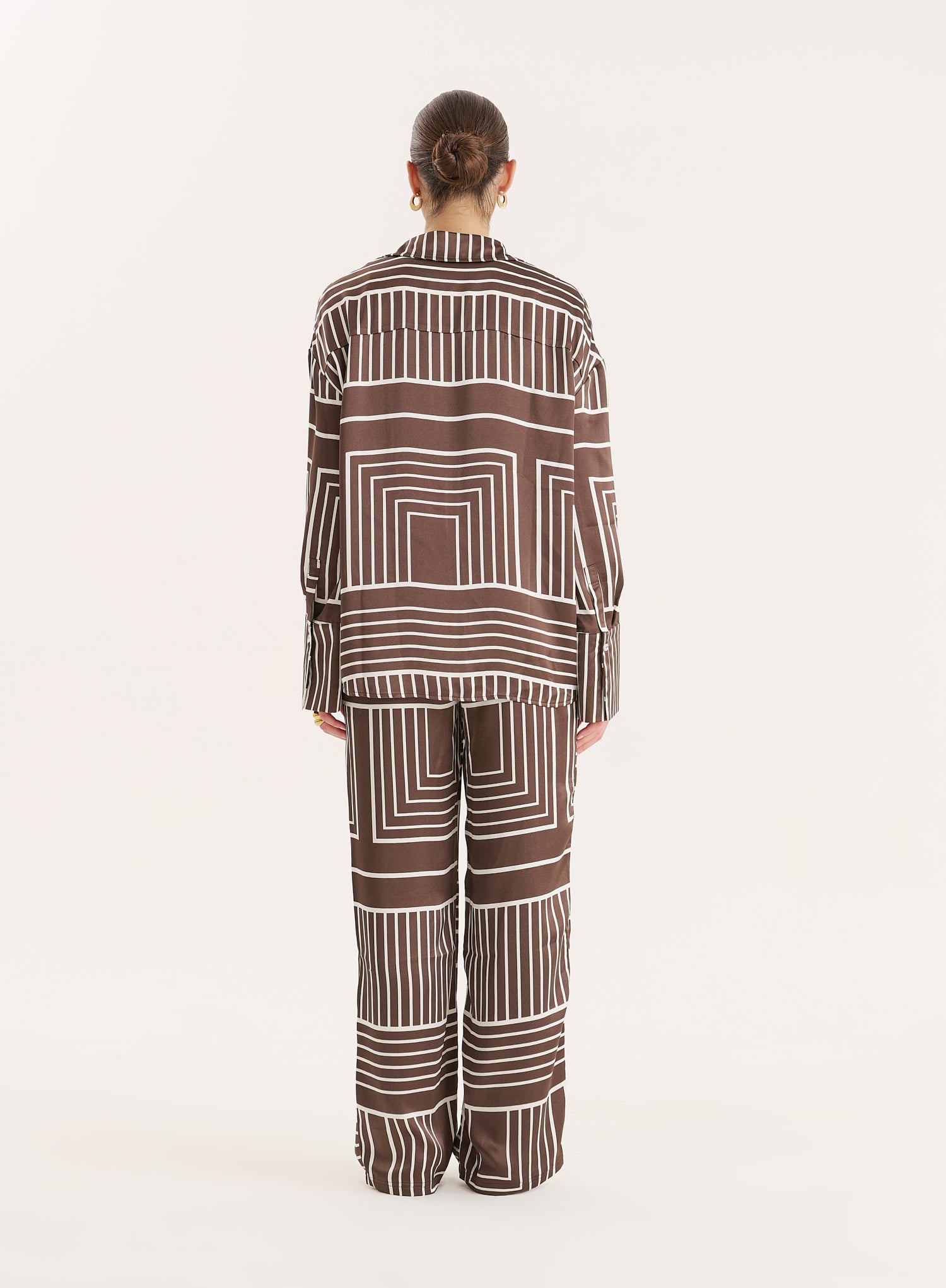 Chocolate Abstract Print Satin Shirt